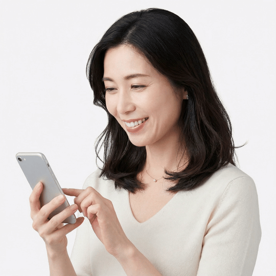 空き家活用の提案が届き、スマホで確認して喜ぶ女性のイメージ