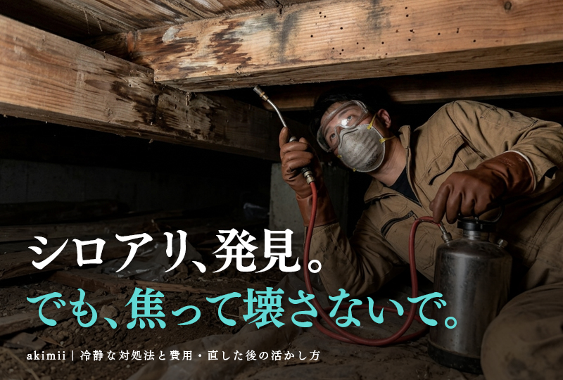 空き家のシロアリ被害を発見したときの冷静な対処法と駆除費用・活用方法を解説するイメージ