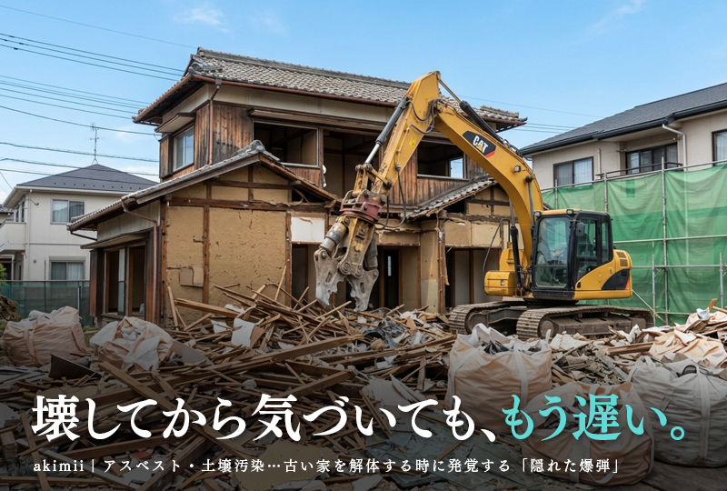 古い家を解体する時に発覚するアスベスト・土壌汚染などの隠れたリスクと解体費用が高くなる理由を解説するイメージ
